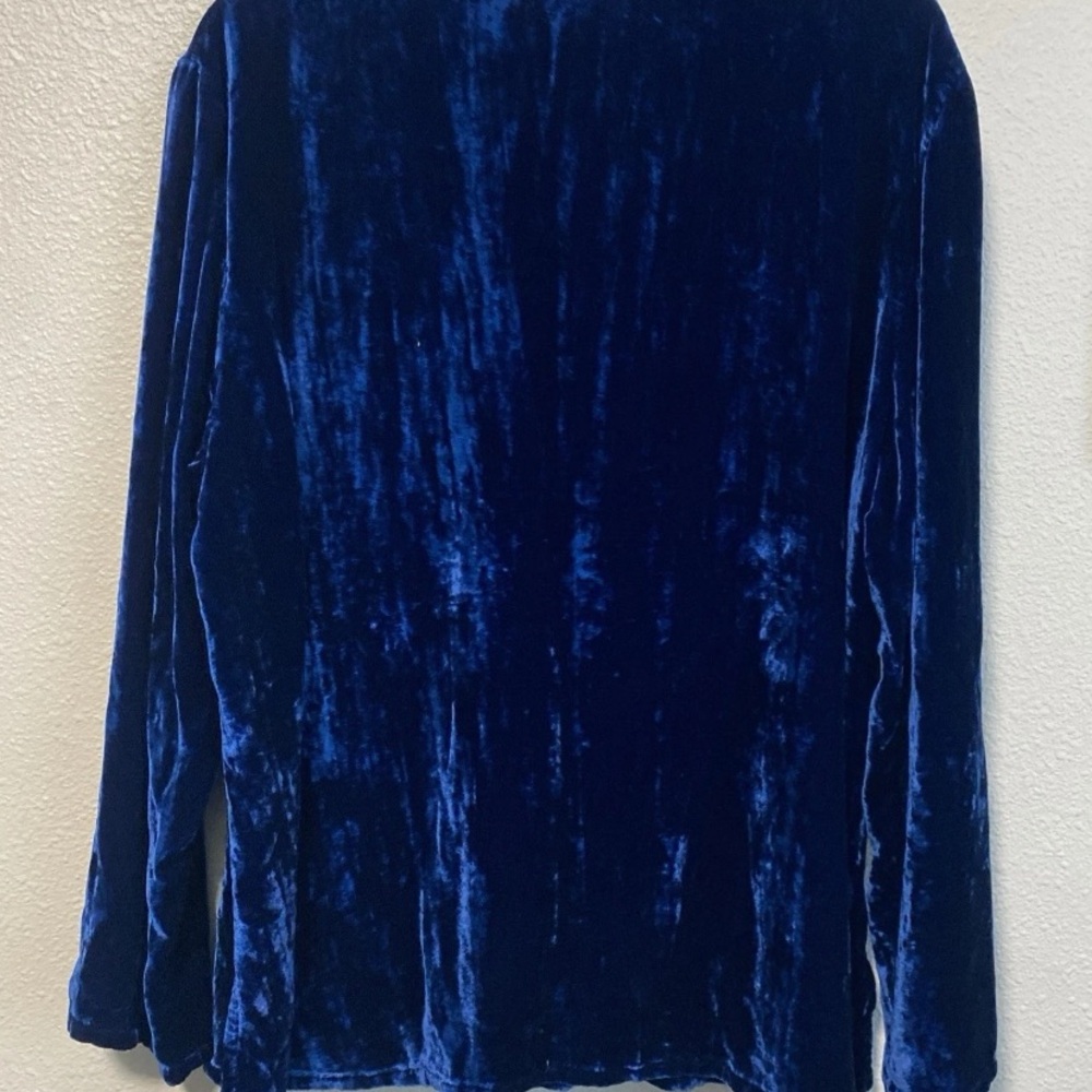 Vtg Chicos Velvet Top Women 3/XL Boho Sapphire Blue Embroidered Chic Blouse Silk - Picture 12 of 12
